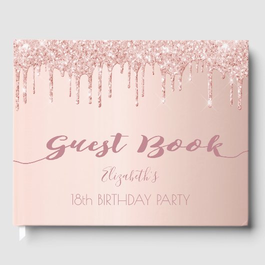 18th誕生日パーティーバラ金ゴールドグリッタードリップピンク ゲストブック (正面)