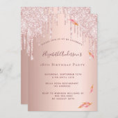 18th誕生日パーティーバラ金ゴールドグリッター乾燥 招待状 (正面/裏面)