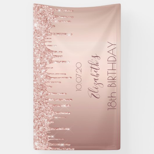 18th誕生日パーティーバラ金ゴールドピンクの滴 横断幕 (縦)