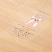 18th誕生日パーティーピンクボウ野花アーチ アクリル招待状 (レイダウン)