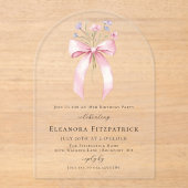 18th誕生日パーティーピンクボウ野花アーチ アクリル招待状 (正面)