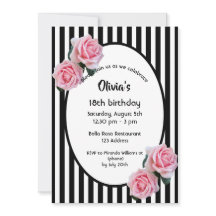 18th誕生日パーティーピンクローズ白黒ストライプ