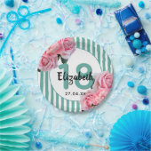 18th誕生日パーティーピンク花模様ティール(緑がかった色)ストライプ名 ペーパープレート (パーティー)