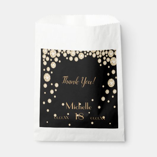 18th誕生日パーティーブラック感謝していク金ゴールドyou diamonds フェイバーバッグ (正面)