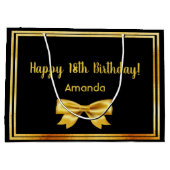 18th誕生日パーティーブラック金ゴールドネームボウ ラージペーパーバッグ