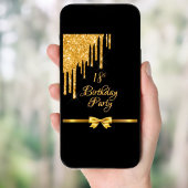 18th誕生日パーティーブラック金ゴールドボウグリッタードリップ 招待状