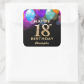 18th誕生日パーティーブラック&金ゴールドバルーン スクエアシール (バッグ)
