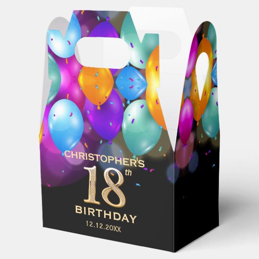 18th誕生日パーティーブラック&金ゴールドバルーン フェイバーボックス (オープン)