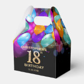 18th誕生日パーティーブラック&金ゴールドバルーン フェイバーボックス (正面サイド)
