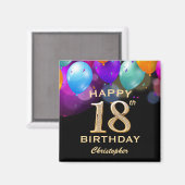 18th誕生日パーティーブラック&金ゴールドバルーン マグネット (正面/裏面)