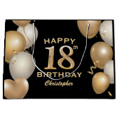 18th誕生日パーティーブラック&金ゴールドバルーン ラージペーパーバッグ (正面)