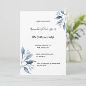 18th誕生日パーティーブルー花模様植物学 招待状 (スタンド正面)