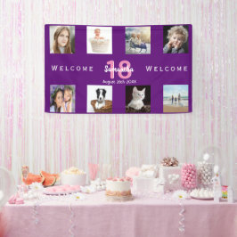 18th誕生日パーティー写真コラージュ女の子パープル 横断幕
