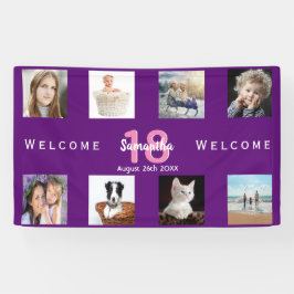 18th誕生日パーティー写真コラージュ女の子パープル 横断幕