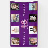 18th誕生日パーティー写真コラージュ女の子パープル 横断幕 (縦)