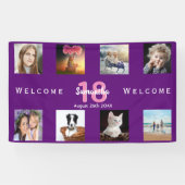 18th誕生日パーティー写真コラージュ女の子パープル 横断幕 (横)