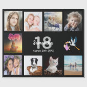 18th誕生日パーティー写真コラージュ女性ブラック ラッピングペーパー (フラット)