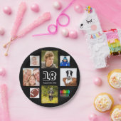 18th誕生日パーティー写真コラージュ少年ブラック ペーパープレート (パーティー)