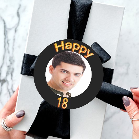 18th誕生日パーティー写真金ゴールドバルーン黒 ラウンドシール