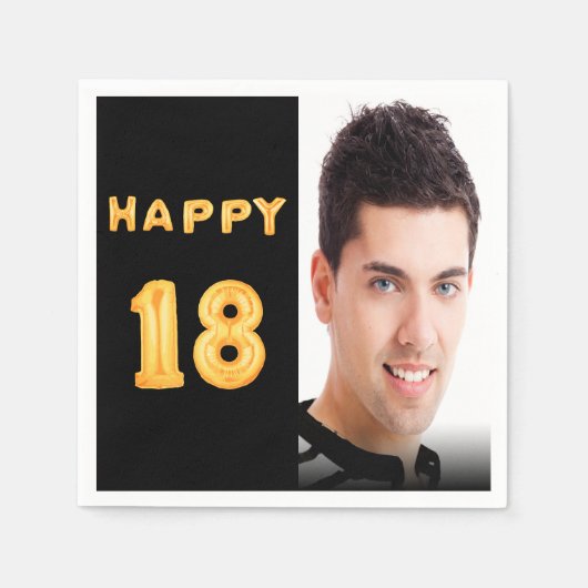 18th誕生日パーティー写真金ゴールドバルーン スタンダードカクテルナプキン (正面)