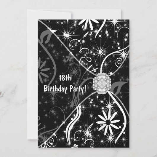 18th誕生日パーティー招待状ブラックジュエル18th 招待状 (正面)