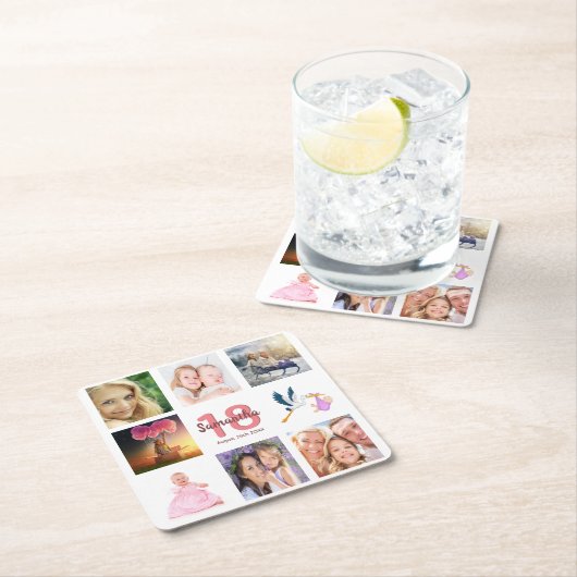 18th誕生日パーティー白名写真集 スクエアペーパーコースター (インサイチュ)