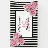 18th誕生日パーティー白黒ストライプ花模様 横断幕 (縦)