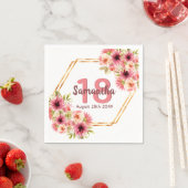 18th誕生日パーティー赤面ピンクフローラ幾何学的 スタンダードカクテルナプキン (インサイチュ)