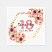 18th誕生日パーティー赤面ピンクフローラ幾何学的 スタンダードカクテルナプキン (正面)