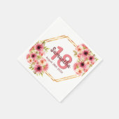 18th誕生日パーティー赤面ピンクフローラ幾何学的 スタンダードカクテルナプキン (角)