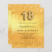18th誕生日パーティー金ゴールドグリッター招待 (正面/裏面)