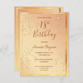 18th誕生日パーティー金ゴールドバブルgram招待 ポストカード (正面/裏面)
