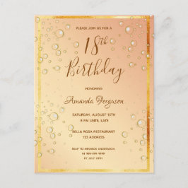 18th誕生日パーティー金ゴールドバブルgram招待 ポストカード