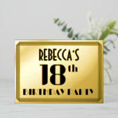 18th誕生日パーティー:アールデコの外観"18"と名前 箔招待状 (立ち正面)