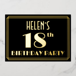 18th誕生日パーティー：アールデコを見る"18"，名前と 箔招待状