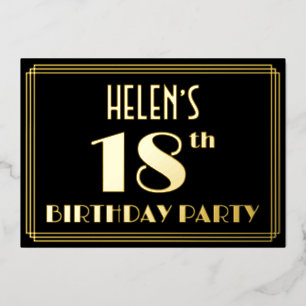 18th誕生日パーティー：アールデコを見る"18"，名前と 箔招待状