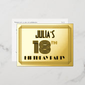 18th誕生日パーティー~アールデコスタイル"18" +名前 箔招待状ポストカード (正面/裏面)