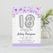 18th誕生日パーティー – シルバー・バルーン紫 招待状 (スタンド正面)