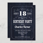 18th誕生日パーティー – ネイビーウッドパターン 招待状 (正面/裏面)