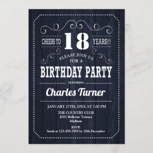 18th誕生日パーティー – ネイビーウッドパターン 招待状