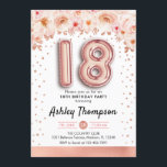 18th誕生日パーティー – バラ金ゴールドバルーン 招待状<br><div class="desc">18th誕生日パーティーの招待。エレガントデザインのグリッターフェイクバラ金ゴールドとフローラアクセント。招待状カードバラ金ゴールド番号18バルーン、紙吹雪付きスクリプトフォント。赤面コーラルピンク、白。18日目のスタイリッシュお祝いに最適。メッセージもしメッセージはカスタム年齢。</div>