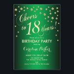 18th誕生日パーティー – 金ゴールドグリーン 招待状<br><div class="desc">第18回バースデーパーティー招エレガント待デザインとフェイクグリッター金ゴールドと緑。スクリプトスタイリッシュのフォントと紙吹雪の機能。応援18年！</div>