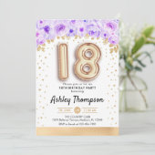 18th誕生日パーティー – 金ゴールドバルーン紫 招待状 (スタンド正面)