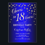 18th誕生日パーティー – 金ゴールドブ王室のルー 招待状<br><div class="desc">18thバースデーパーティー招エレガント待デザインとフェイクグリッター金ゴールドと王室の青。応援18年！</div>