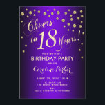 18th誕生日パーティー – 金ゴールド紫 招待状<br><div class="desc">18thバースデーパーティー招エレガント待デザインとフェイクグリッター金ゴールドと紫。応援18年！</div>