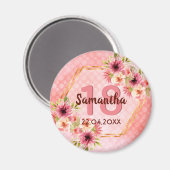 18th誕生日パーティーcoral金ゴールド花hexagon マグネット (正面/裏面)