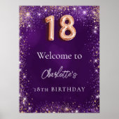 18th誕生日パープルグリッター歓迎 ポスター (正面)
