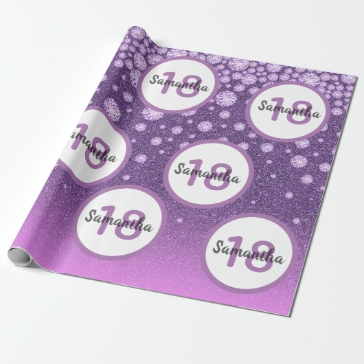 18th誕生日パープルピンクグリッターダイヤモンド名 ラッピングペーパー (アンロールド)