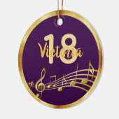 18th誕生日パープル金ゴールド音符名girl セラミックオーナメント (左)