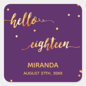18th誕生日パープル金ゴールドhello 18スクリプト名 スクエアシール (正面)